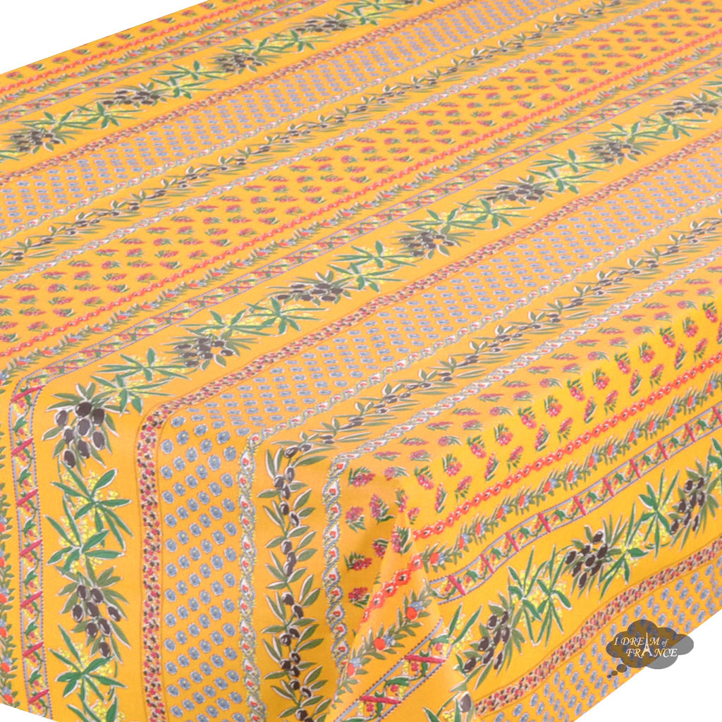 52x72" Rectangular Olives Yellow Cotton Coated Provence Tablecloth by Le Cluny