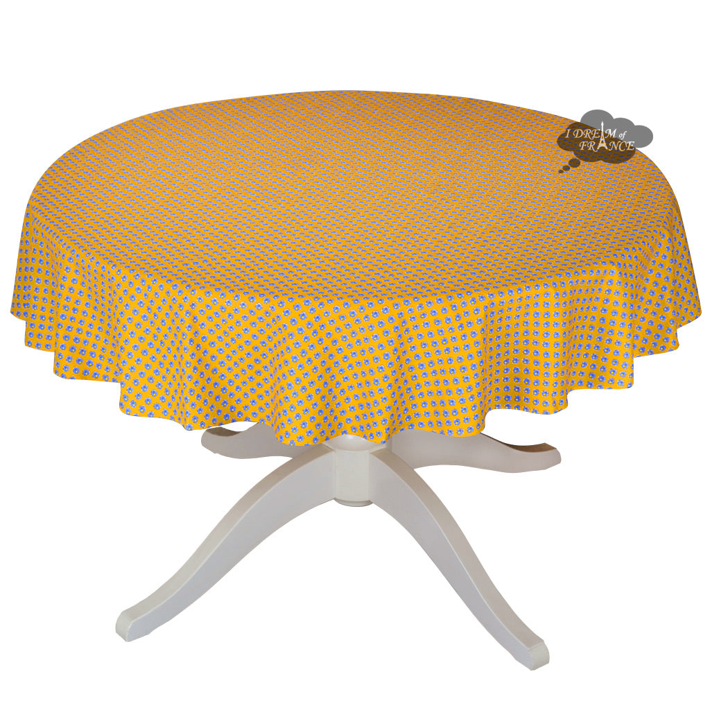 60" Round Olives Yellow All-Over Cotton Coated Provence Tablecloth by Le Cluny