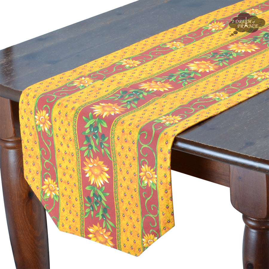 16x72" Sunflower Red Cotton Coated Provence Table Runner by Le Cluny