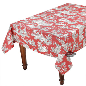 60x 96" Rectangular Villandry Red Toile Cotton Coated Provence Tablecloth by Le Cluny