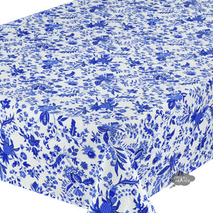60x 96" Rectangular Versailles Blue Cotton Coated Provence Tablecloth - Close Up