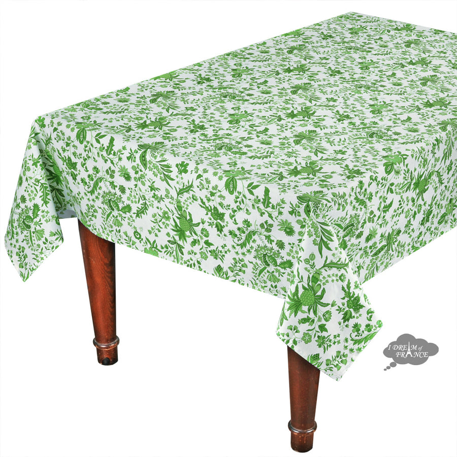 60x96" Rectangular Versailles Green Cotton Coated Provence Tablecloth by Le Cluny