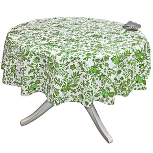 70" Round Versailles Green Cotton Coated French Tablecloth by Le Cluny