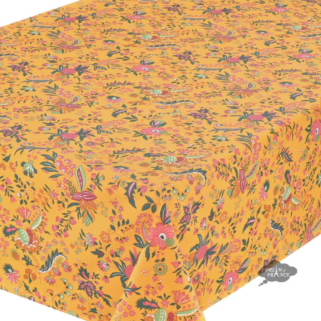 58x84" Rectangular Versailles Yellow Cotton Coated Provence Tablecloth - Close Up