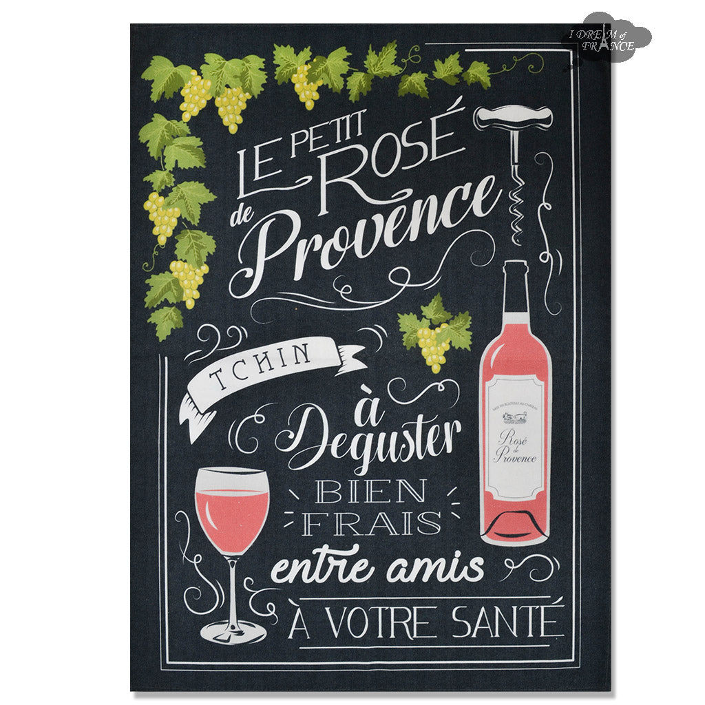 Rosé de Provence Black French Kitchen Towel by L'Ensoleillade