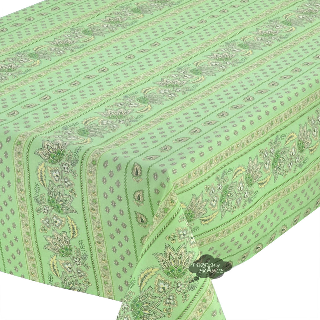 60x84" Rectangular Lisa Pistachio Cotton Coated Provence Tablecloth by Le Cluny
