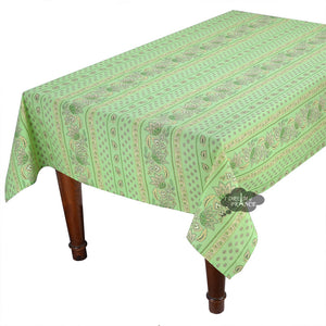 60x108" Rectangular Lisa Pistachio Cotton Coated Provence Tablecloth by Le Cluny
