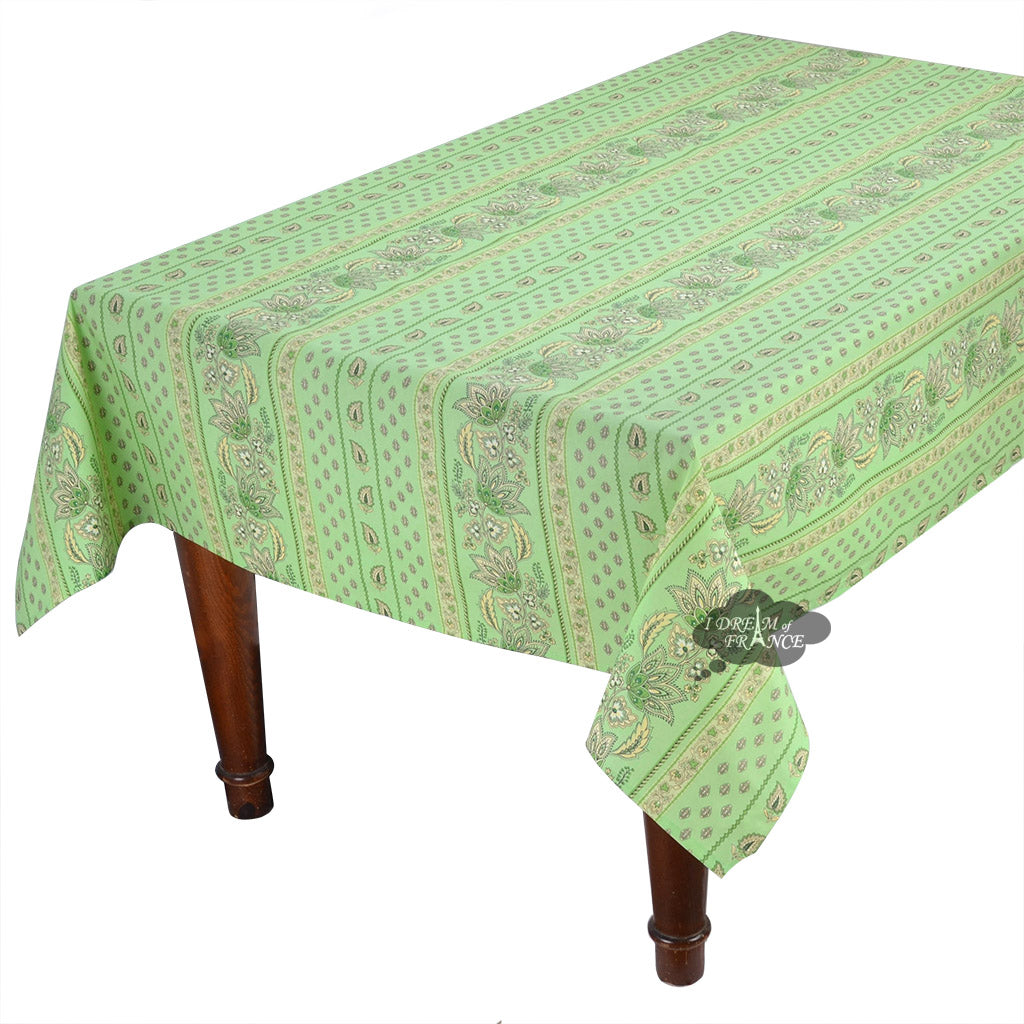 60x84" Rectangular Lisa Pistachio Cotton Coated Provence Tablecloth by Le Cluny