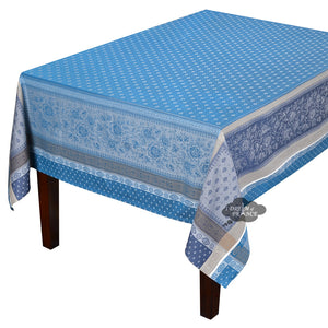 62x78" Rectangular Massilia Azure French Jacquard Cotton Tablecloth by Marat d'Avignon