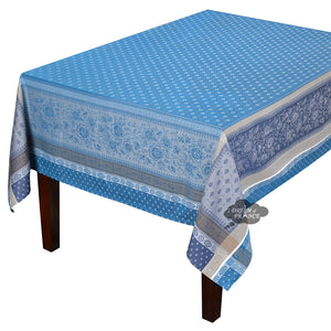 62x98" Rectangular Massilia Azure French Cotton Jacquard Tablecloth by Tissus Toselli