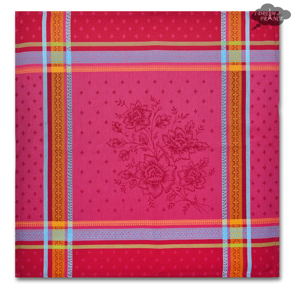 Massilia Fuschia French Cotton Jacquard Napkin by Tissus Toselli