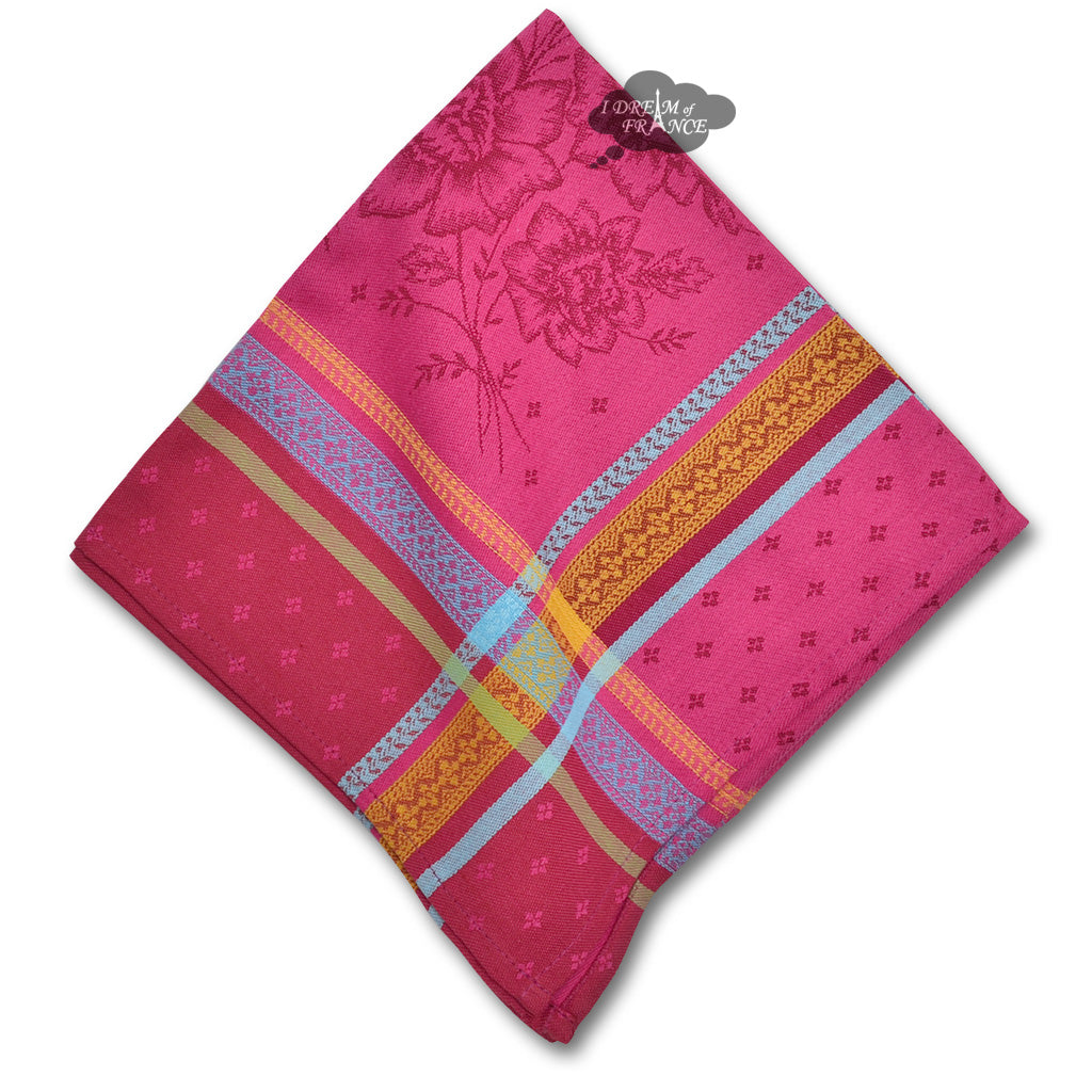 Massilia Fuschia French Cotton Jacquard Napkin by Tissus Toselli