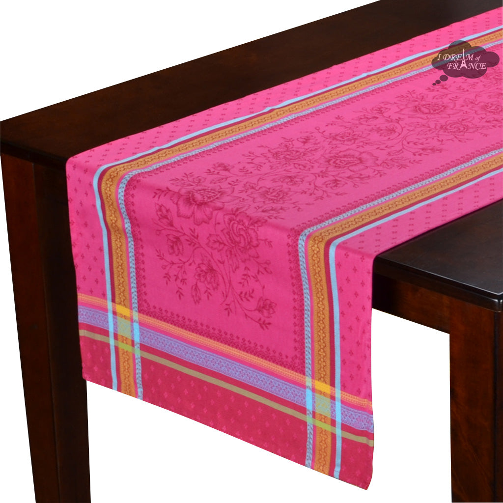 20x64" Massilia Fuschia Jacquard Cotton French Table Runner by Marat d'Avignon