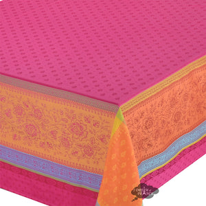 62x78" Rectangular Massilia Fuschia French Jacquard Cotton Tablecloth by Tissus Toselli