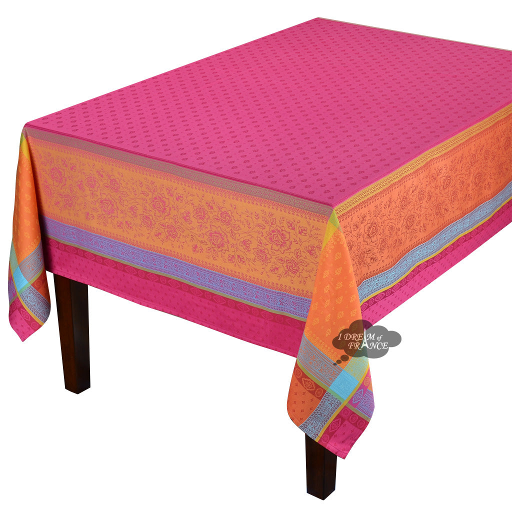 62x78" Rectangular Massilia Fuschia French Jacquard Cotton Tablecloth by Tissus Toselli