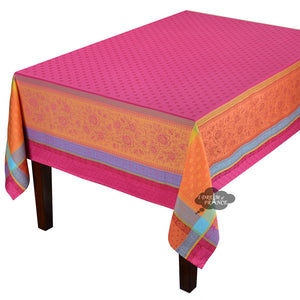 62x120" Rectangular Massilia Fuschia French Jacquard Tablecloth by Tissus Toselli