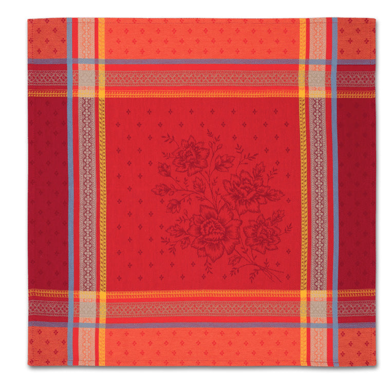 Massilia Red French Cotton Jacquard Napkin by Tissus Toselli
