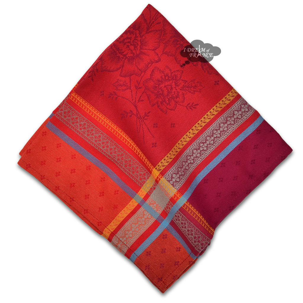 Massilia Red French Cotton Jacquard Napkin by Tissus Toselli