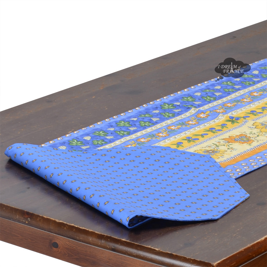 16x72" Monaco Blue & Yellow Cotton Coated Provence Table Runner by Le Cluny