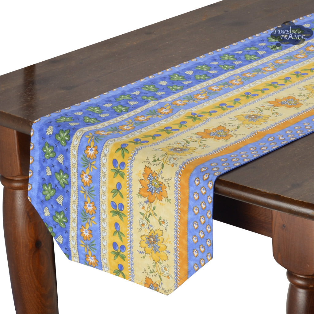 16x72" Monaco Blue & Yellow Cotton Coated Provence Table Runner by Le Cluny