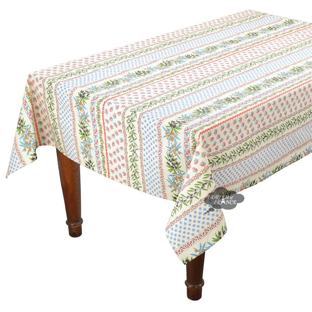 60x84" Rectangular Olives Cream Cotton Coated Provence Tablecloth by Le Cluny