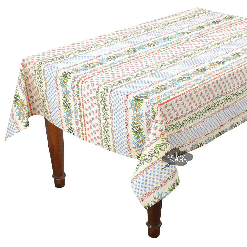 52x72" Rectangular Olives Cream Cotton Coated Provence Tablecloth by Le Cluny