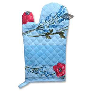 Poppies Sky Blue Cotton Oven Mitt by Tissus Toselli