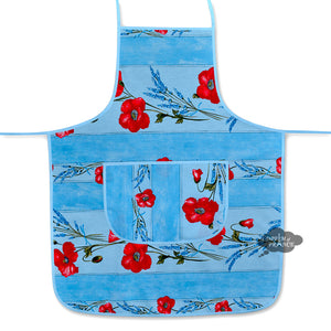 Poppies Sky Blue Cotton Kitchen Apron by Tissus Toselli