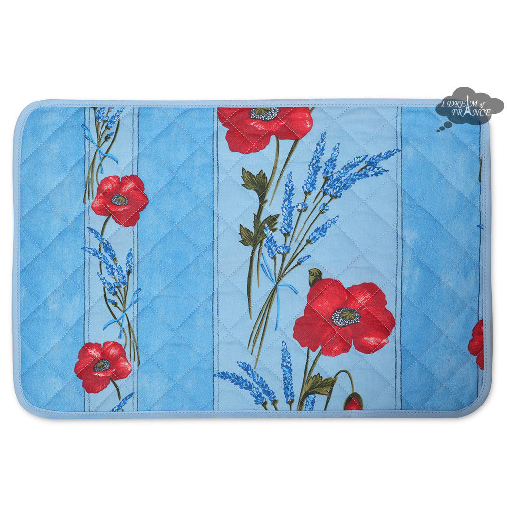 Poppies Sky Blue Acrylic Coated Quilted Placemats by Tissus Toselli