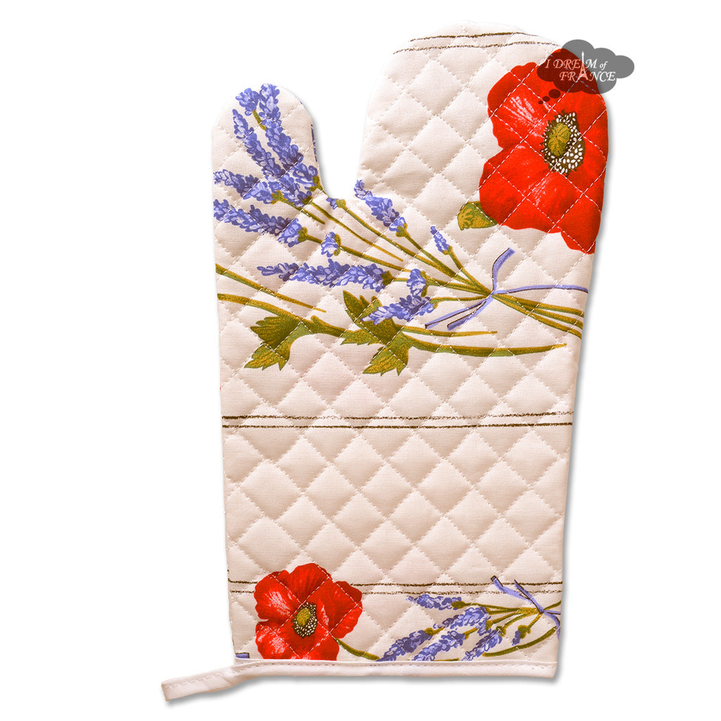 Poppies Cream Cotton Oven Mitt by Tissus Toselli