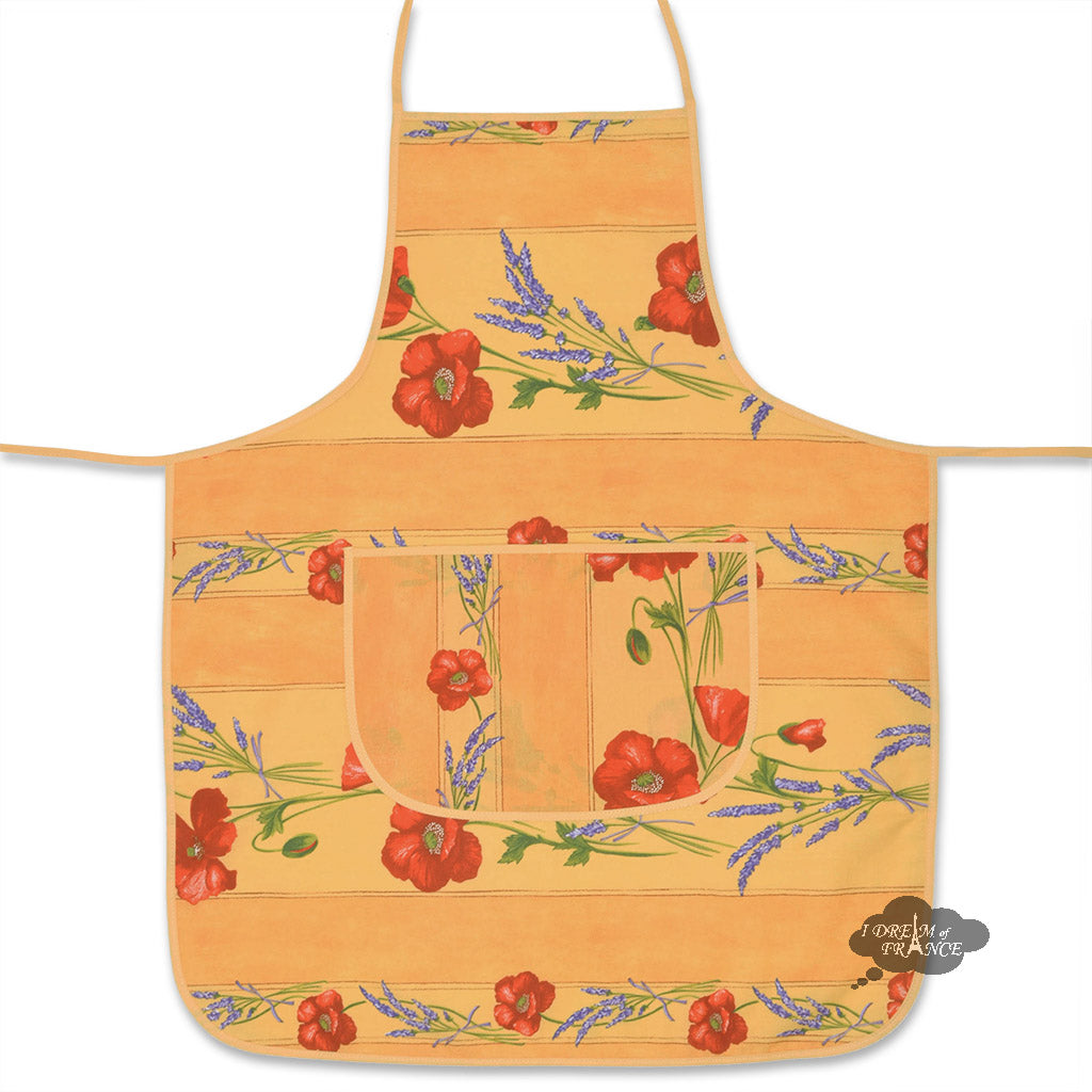 Poppies Yellow Cotton Kitchen Apron by Tissus Toselli