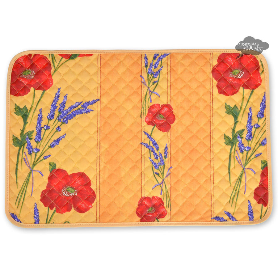 Poppies Yellow Acrylic Coated Quilted Placemats by Tissus Toselli