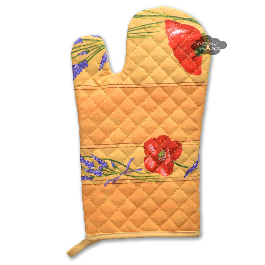Poppies Yellow Cotton Oven Mitt by Tissus Toselli