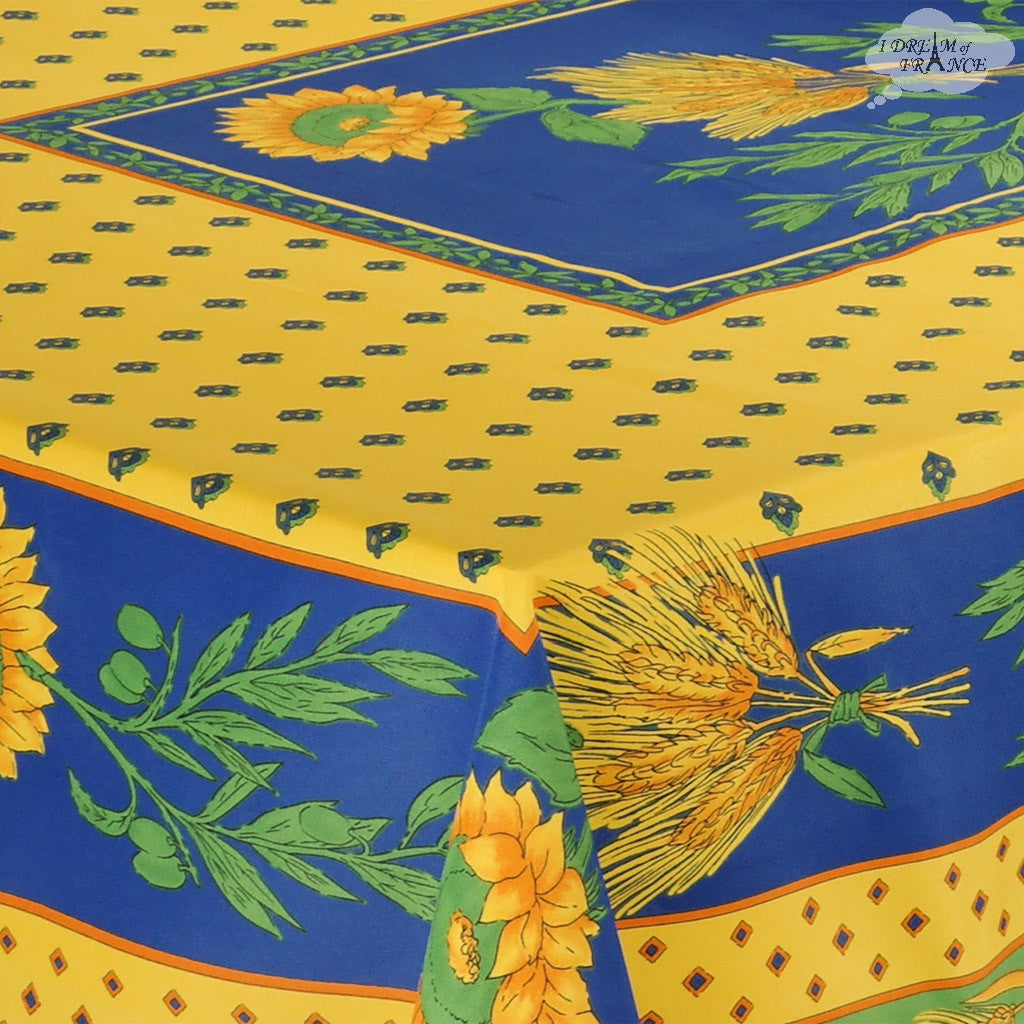 Tournesol Blue/Yellow French Provencal Stain Resistant Polyester Tablecloth - 59x94"