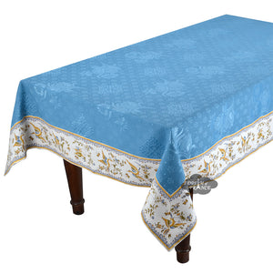 62x108" Rectangular Moustiers Blue Matelassé Tablecloth by Tissus Toselli