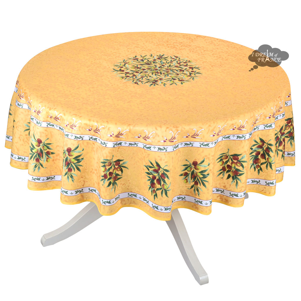 Provence Olivier Yellow French Provencal Polyester Tablecloth - 70" Round