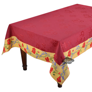 55x86" Rectangular Poppies Yellow & Red Matelassé Tablecloth by Tissus Toselli