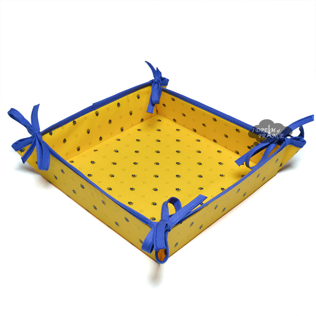 Calisson Yellow & Blue Coated Cotton Bread Basket by Tissus Toselli