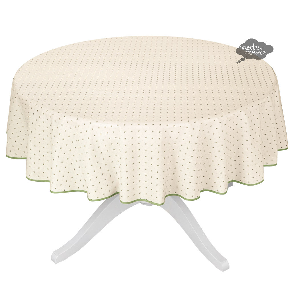 58" Round Calisson Cream & Green Allover Coated Cotton Tablecloth by Tissus Toselli