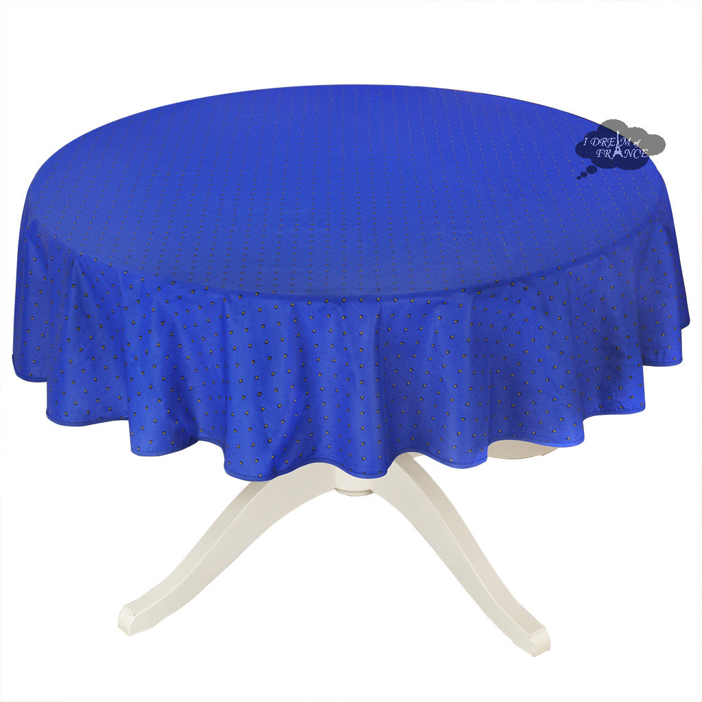 70" Round Calisson Sapphire Blue Allover Acrylic-Coated Cotton Tablecloth by Tissus Toselli