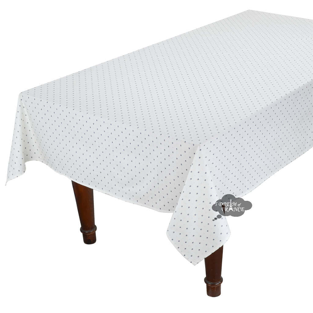 60x96" Rectangular Calisson White & Blue Coated Cotton Tablecloth by Tissus Toselli