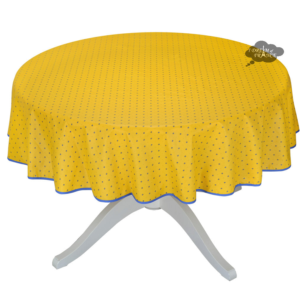 70" Round Calisson Yellow & Blue Allover Coated Cotton Tablecloth by Tissus Toselli