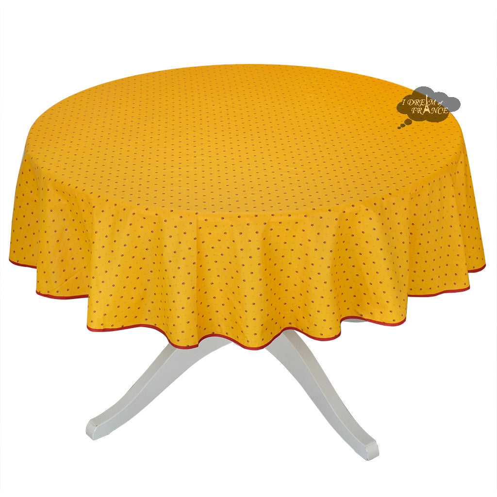 70" Round Calisson Yellow & Red Allover Coated Cotton Tablecloth by Tissus Toselli
