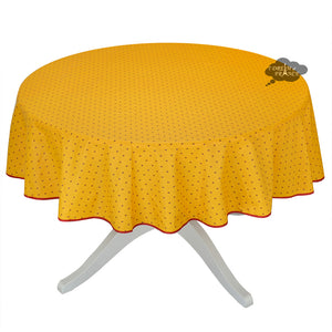 58" Round Calisson Yellow & Red Allover Coated Cotton Tablecloth by Tissus Toselli