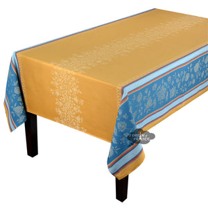 62x78" Rectangular Ramatuelle Curry French Jacquard Cotton Double Border Tablecloth by L'Ensoleillade