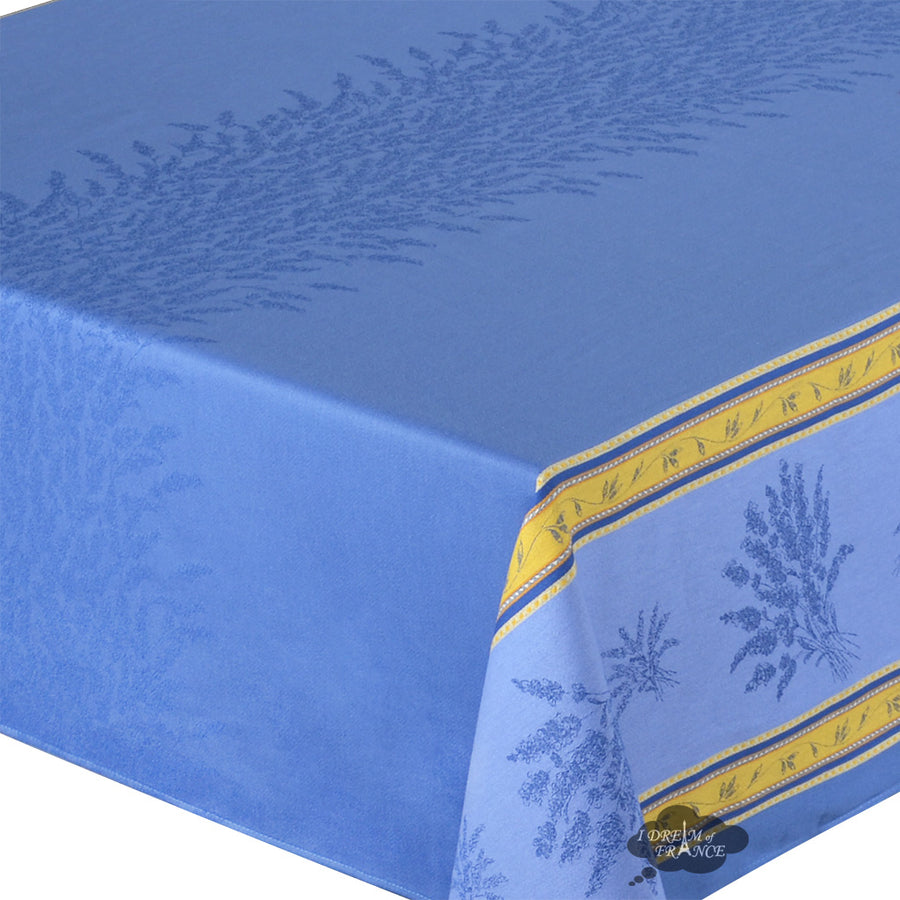 62x120" Rectangular Senanque Blue Double Border Jacquard Tablecloth by L'Ensoleillade
