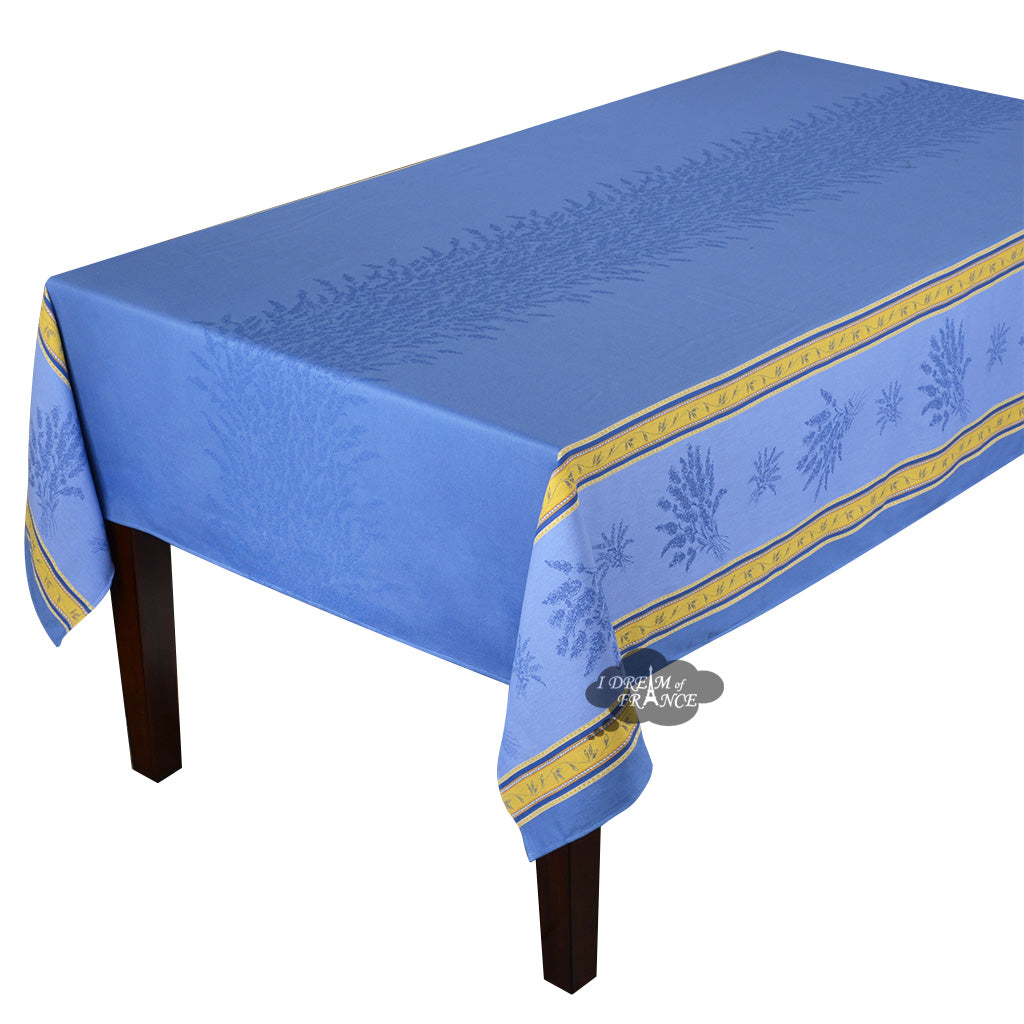 62x98 Rectangular Senanque Blue Double Border French Jacquard Tablecl - I  Dream of France