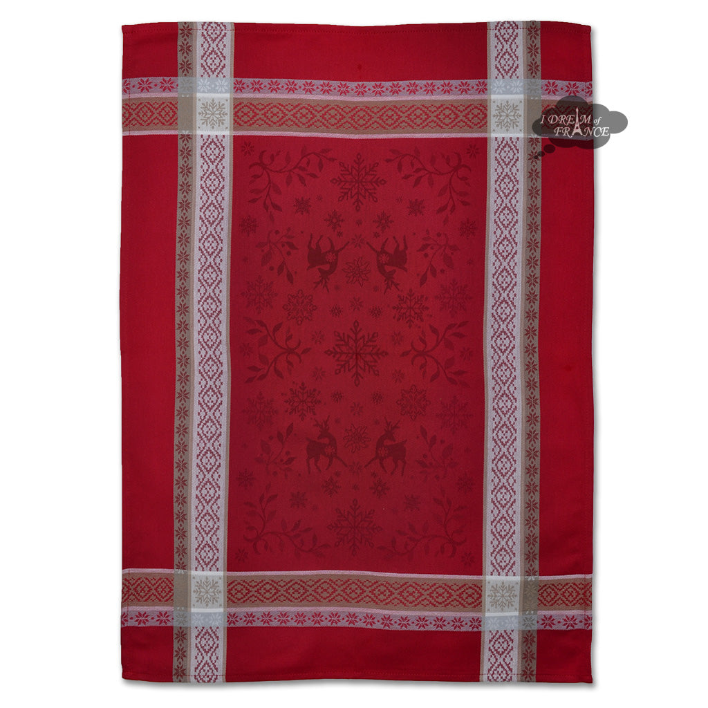 Christmas Spirit Red French Jacquard Cotton Dish Towel by Marat d'Avig - I  Dream of France