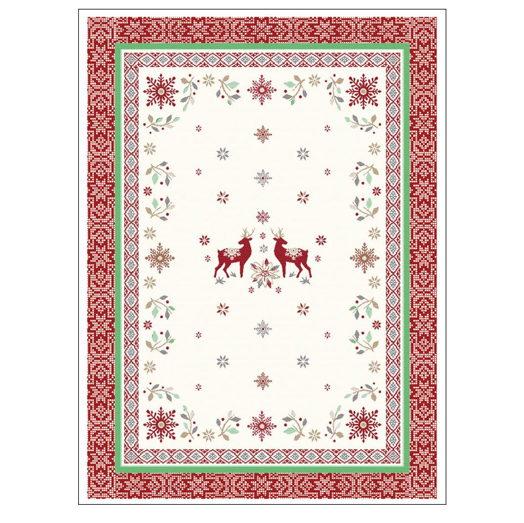 Winter Valley Cream & Red French Cotton Kitchen Towel by Tissus Toselli