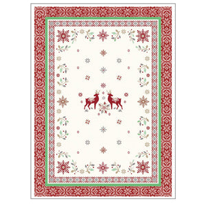 Winter Valley Cream & Red French Cotton Kitchen Towel by Tissus Toselli
